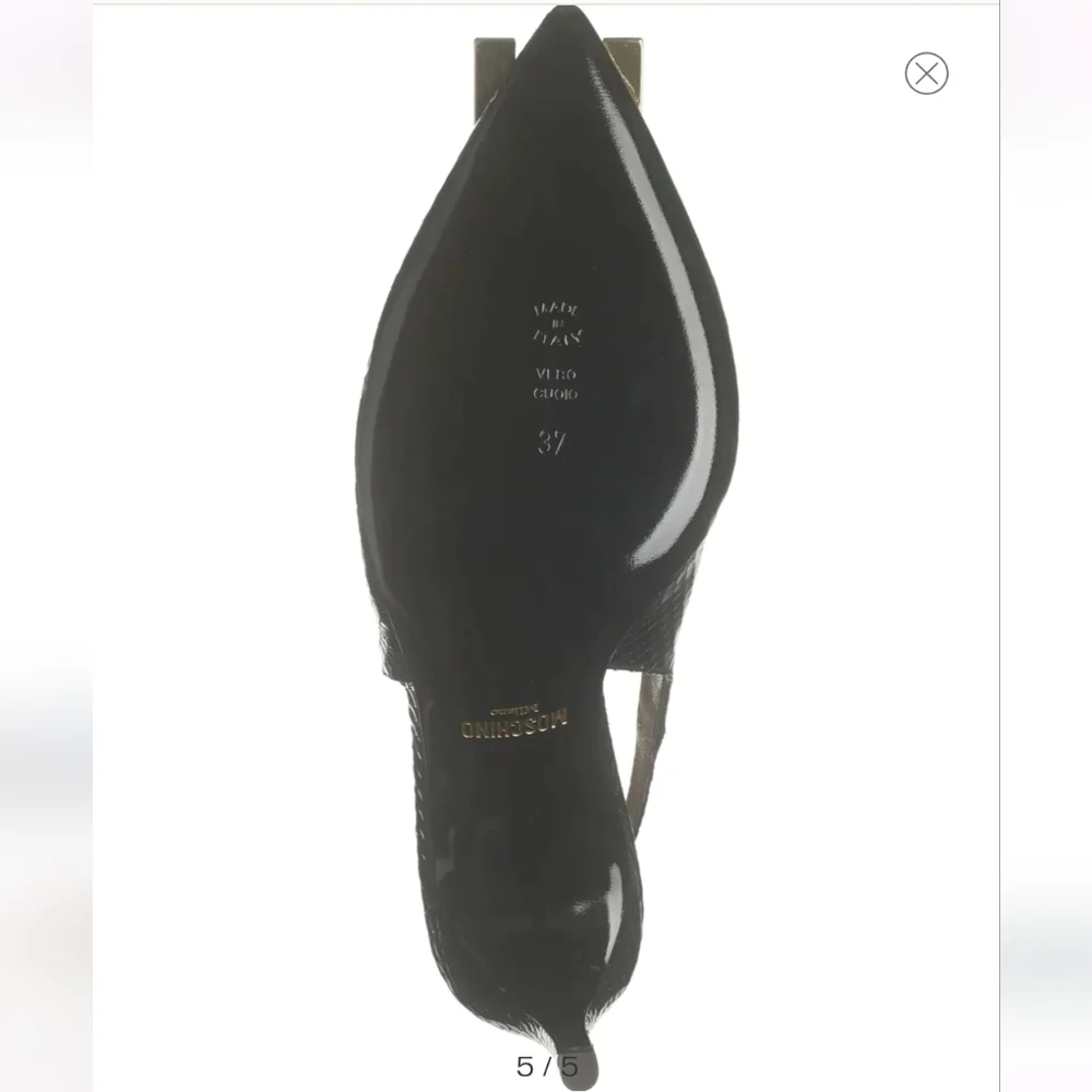 Moschino Snakeskin Embosses Leather Slingback Pump in black size US 7 / EU 37